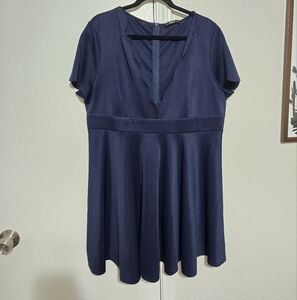 SHEUN 3xl Scalloped Neck Navy Dress